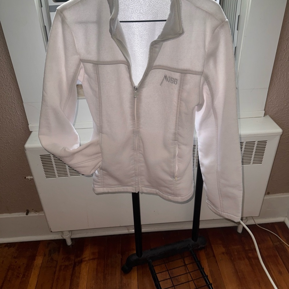 White Fleece Zip-Up Sweater